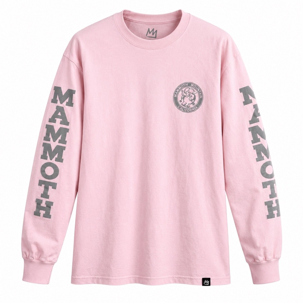 Mammoth Mountain Long Sleeve Graphic Tee 100% Cotton Medium Pink California Ski